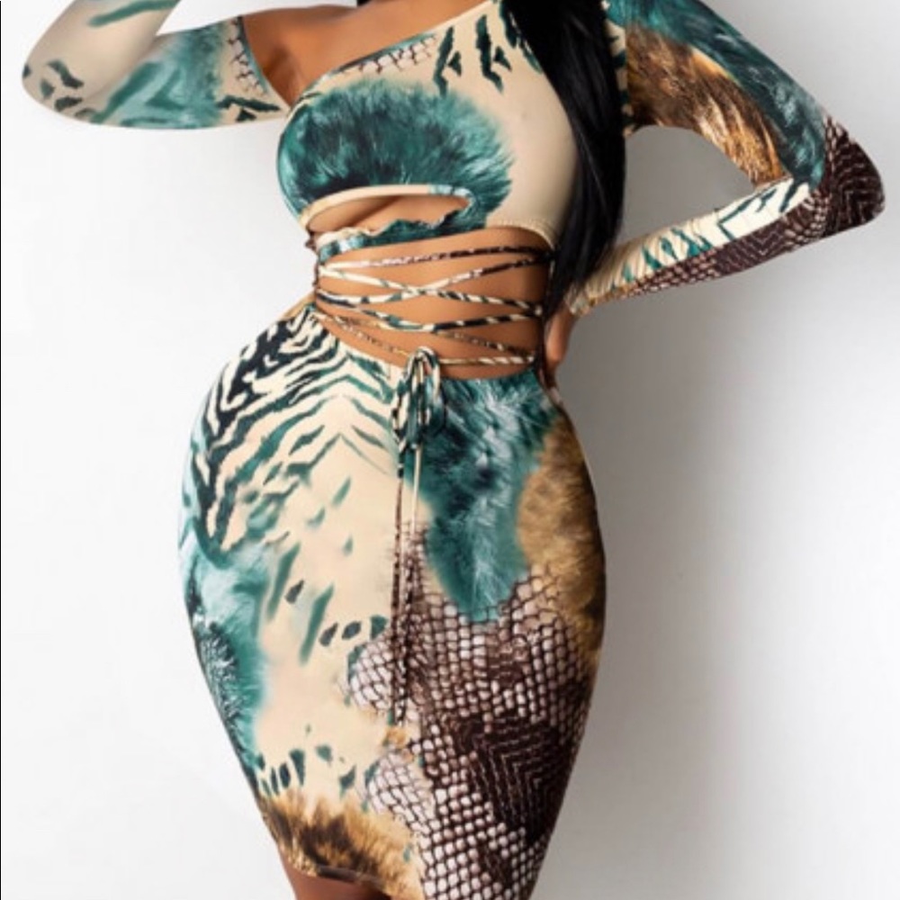Headturner green sexy print large dress